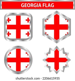 georgia icon flag round, hexagon, twelfth and square. Stainless frame. Vector illustration
