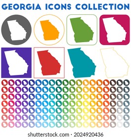 Georgia icons collection. Bright colourful trendy map icons. Modern Georgia badge with us state map. Vector illustration.