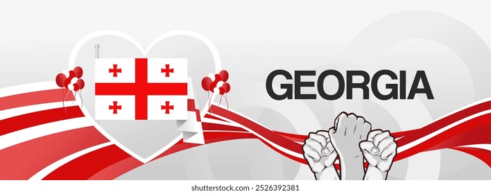 Georgia independence day banner with country flag. Modern background for various purposes such as national holiday greeting cards, sports and music event posters, web headers. Horizontal templates