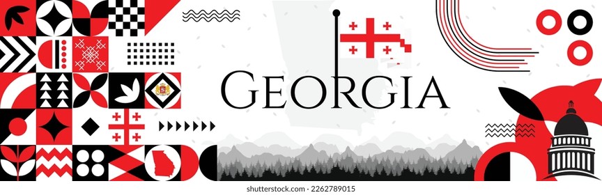 Georgia independence day Banner with map, flag colors theme background and geometric abstract retro modern red and white design. illustration banner design template. svg
