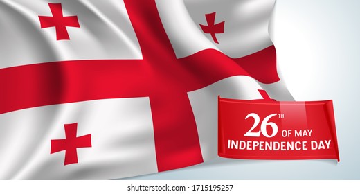 Georgia independence day greeting card, banner vector illustration. Georgian national holiday 26th of May design element with bodycopy and waving realistic flag