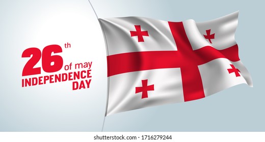 Georgia independence day greeting card, banner, vector illustration. Georgian holiday 26th of May design element with waving 3D flag on a flagpole as a symbol of independence svg
