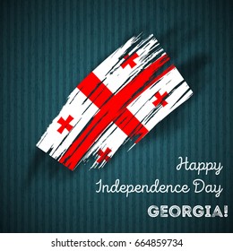 Georgia Independence Day Patriotic Design. Expressive Brush Stroke in National Flag Colors on dark striped background. Happy Independence Day Georgia Vector Greeting Card.