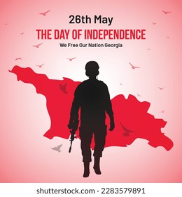 Georgia Independence Day Social Media Post, Greeting Card, Vector Illustration. 26th of May Georgian National Holiday Day Background with Elements of National Color, Map, Army, Pigeon, Square Format.