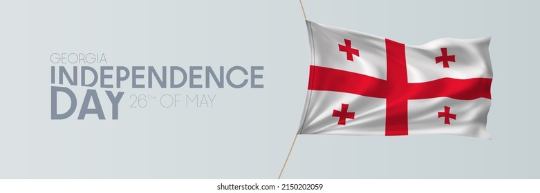 Georgia independence day vector banner, greeting card. Georgian wavy flag in 26th of May national patriotic holiday horizontal design svg