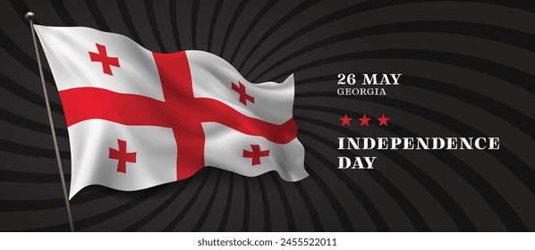 Georgia independence day vector banner, greeting card. Georgian wavy flag in 26th of May national patriotic holiday horizontal design