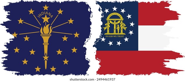 Georgia and Indiana states grunge brush flags connection, vector