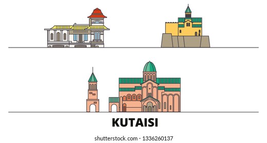 Georgia, Kutaisi flat landmarks vector illustration. Georgia, Kutaisi line city with famous travel sights, skyline, design. 