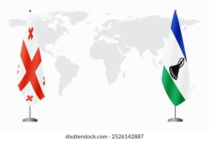 Banderas de Georgia y Lesotho para reunión oficial con antecedentes del mapa mundial.