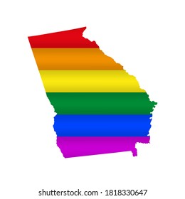 Georgia LGBT flag map. Vector illustration. Slightly wavy rainbow gay pride flag map.