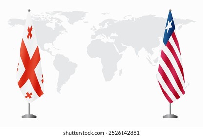 Georgia and Liberia flags for official meeting against background of world map.