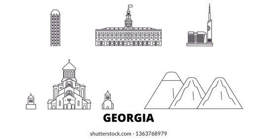 Georgia line travel skyline set. Georgia outline city vector illustration, symbol, travel sights, landmarks.