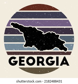 Georgia logo. Sign with the map of country and colored stripes, vector illustration. Can be used as insignia, logotype, label, sticker or badge of the Georgia.