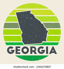 Georgia logo. Sign with the map of us state and colored stripes, vector illustration. Can be used as insignia, logotype, label, sticker or badge of the Georgia.