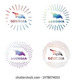 Georgia low poly sunburst set. Logo of country in geometric polygonal style. Vector illustration.