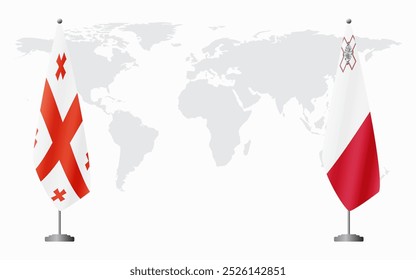 Banderas de Georgia y Malta para reunión oficial con el fondo del mapa mundial.