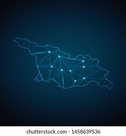 Georgia Map - Abstract geometric mesh polygonal network line, structure and point scales on dark background with lights in the form of cities. Vector illustration eps 10.