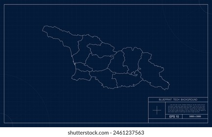 Georgia Map with Blueprint Tech Style Background.