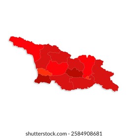 Georgia map with border highlighted regions, states, isolated on white background. Template map of Georgia. Detailed vector illustration.