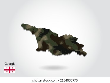 mapa georgia con patrón de camuflaje, Selva - textura verde en el mapa. Concepto militar para el ejército, los soldados y la guerra. escudo de armas, bandera.