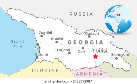 Georgia map with capital Tbilisi, most important cities and national borders 