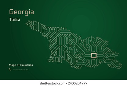 Georgia Map with a capital of Tbilisi Shown in a Microchip Pattern with processor. E-government. World Countries vector maps.