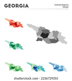 Georgia map collection. Borders of Georgia for your infographic. Colored country regions. Vector illustration.