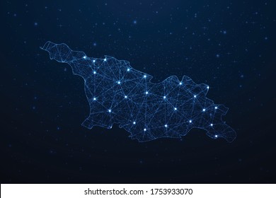 Conexión de mapa de Georgia. Resumen Tecnología Digital 3D Mesh Línea de red poligonal, área de diseño, punto y estructura en fondo oscuro. EPS10 de ilustración vectorial.