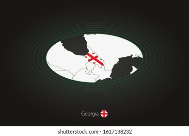 Georgia map in dark color, oval map with neighboring countries. Vector map and flag of Georgia