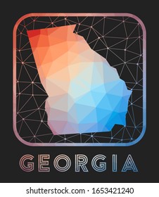 Georgia map design. Vector low poly map of the US state. Georgia icon in geometric style. The US state shape with polygonal gradient and mesh on dark background.