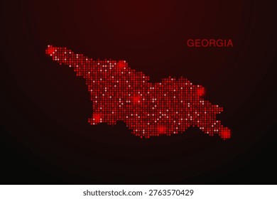 Georgia Map - Digital dotted map with glowing red points on dark background, modern technology style, abstract data network design, clean minimal vector illustration.