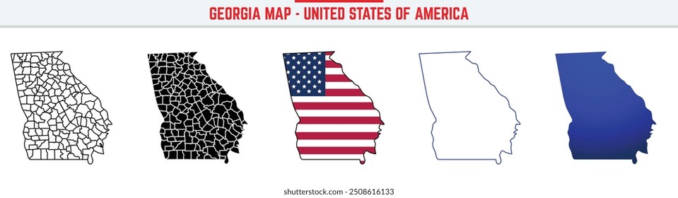 Georgia Map with editable stroke icon. Georgia USA State thin line icon, Georgia map vector illustration, Georgia, GA blue silhouette vector map