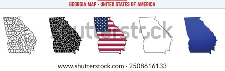 Georgia Map with editable stroke icon. Georgia USA State thin line icon, Georgia map vector illustration, Georgia, GA blue silhouette vector map