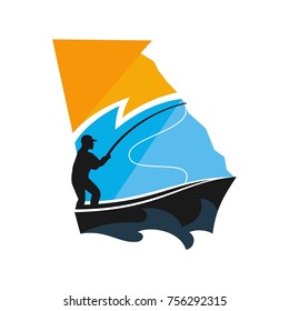 georgia map with fisher man logo vector.