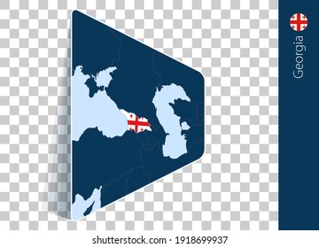 Georgia map and flag on transparent background. Highlighted Georgia on blue vector map.