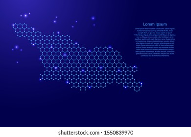Georgia map from futuristic hexagonal shapes, lines, points  blue and glowing stars in nodes, form of honeycomb or molecular structure for banner, poster, greeting card. Vector illustration.