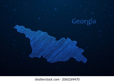 Georgia map hand drawn scribble sketch.Vector map in futuristic style on dark blue space background. Vector illustration.