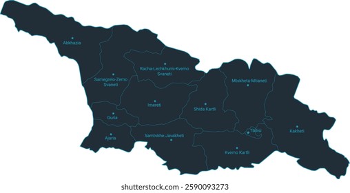 Georgia map high detailed with administrative divide by state, capital cities names, outline simplicity style. Vector illustration EPS10.