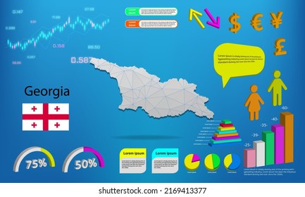 georgia map info graphics - Diagramme, Symbole, Elemente und Symbole Sammlung. Detaillierte georgia-Karte mit hochwertigen Infografiken aus der Wirtschaft.