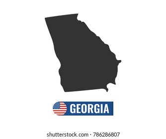 Georgia map isolated on white background silhouette. Georgia USA state. American flag. Vector illustration.