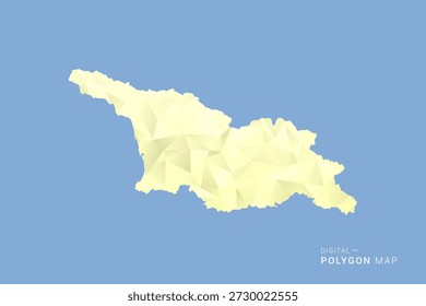 Mapa de Georgia en estilo de Vector de polígono bajo, ilustración de forma geométrica con tonos amarillos suaves sobre fondo azul, silueta limpia para infografía.