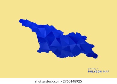 Georgia Map - Low poly polygon map in deep blue gradient on soft beige background, modern minimal geometric design, clean abstract vector illustration with faceted triangulated style.