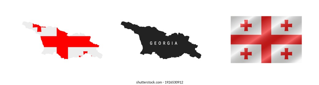 Georgia. Map with masked flag. Detailed silhouette. Waving flag. Vector illustration isolated on white.