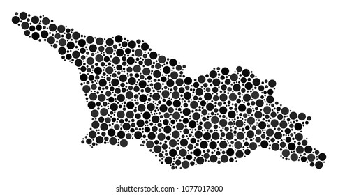 Georgia Map mosaic of round dots in various sizes. Scattered filled circles are arranged into Georgia Map mosaic. Vector geographic map vector illustration.