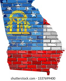 Georgia map on a brick wall - Illustration,  
The state of Georgia map with flag inside