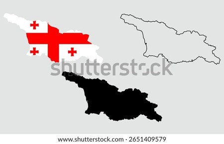 Georgia map in outline style, black color, color of country flag version.