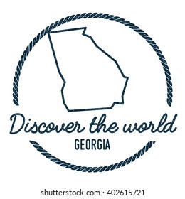 Georgia Map Outline. Vintage Discover the World Rubber Stamp with Georgia Map. Hipster Style Nautical Rubber Stamp, with Round Rope Border. USA State Map Vector Illustration.