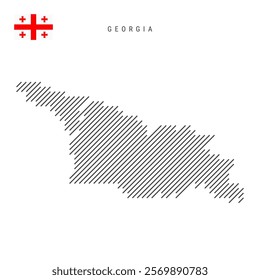 Georgia map from pattern of black slanted parallel lines. Georgian map with gray diagonal lines. Silhouette of a country made of oblique hatching. Vector illustration isolated on white.