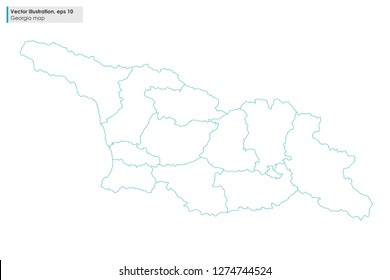 georgia map with regions vector line illustration on white background
