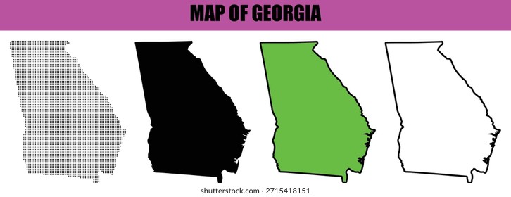 Georgia map silhouette created with clean line art and dotted pattern, modern minimal vector illustration isolated on white background for infographics, presentations, branding, and digital design projects
